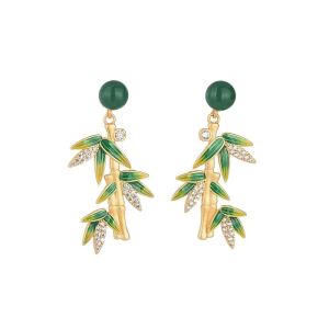 Cercei "Bamboo Sparkle" placati cu aur
