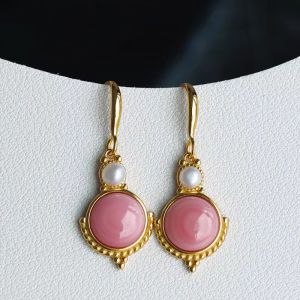 Cercei "Pink Braid" placati cu aur