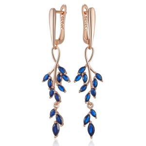 Cercei "Blue Drops" placati cu aur roz