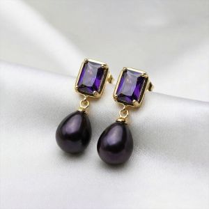 Cercei "Purple Bird" din perle naturale, cristale si argint