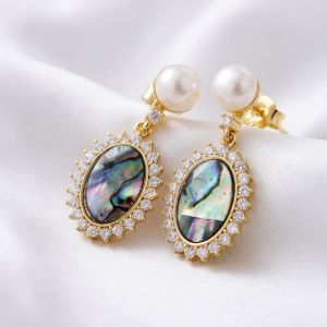 Cercei "Royal Aurora" din sidef Paua, perle si cristale