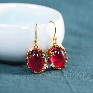 Cercei "Red Sangria" din agat rosu
