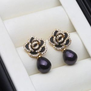Cercei "Black Peony" placati cu aur