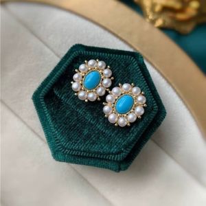 Cercei "Antique Beauty" din turcoaz si perle