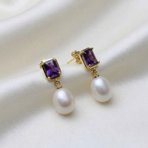 Cercei "Purple Beauty" din perle naturale, cristale si argint