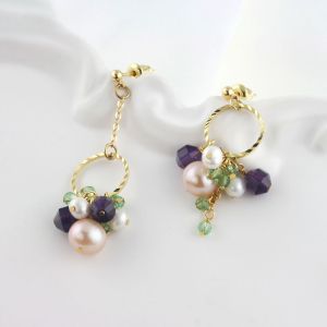 Cercei "Serafini" din peridot, ametist si perle naturale