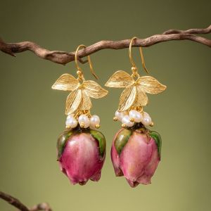 Cercei "Rosebud" placati cu aur