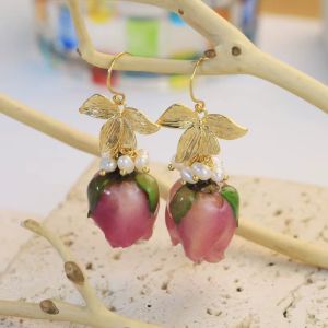 Cercei "Rosebud" placati cu aur