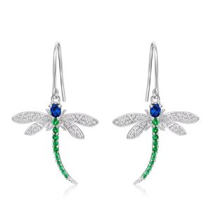 Cercei "Green Fly" placati cu argint