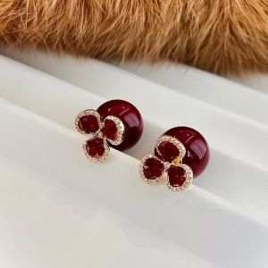 Cercei "Burgundy Royale" placati cu aur