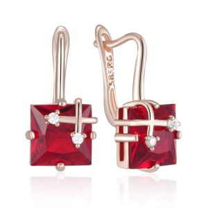 Cercei "Velour Red" placati cu aur roz