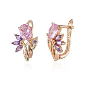 Cercei "Magnolia" placati cu aur roz