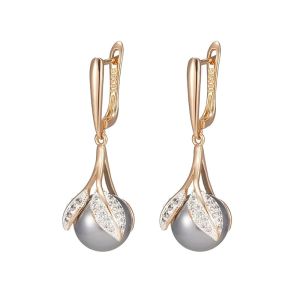 Cercei "Grey Blossom" placati cu aur roz