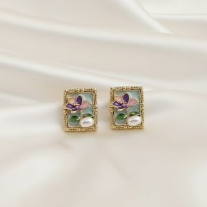 Cercei "Painted Flower" placati cu aur