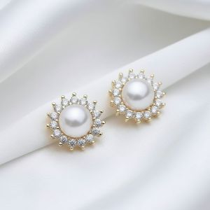 Cercei "Pearlora" placati cu aur