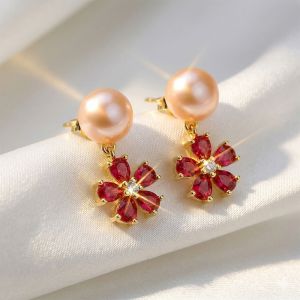 Cercei "Amber Bloom" din cristale si perle