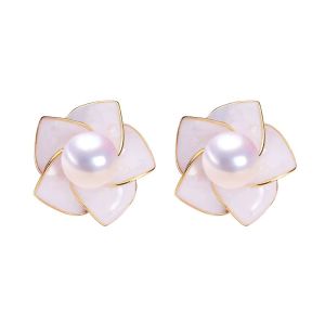 Cercei "Pearl Flower" placati cu aur
