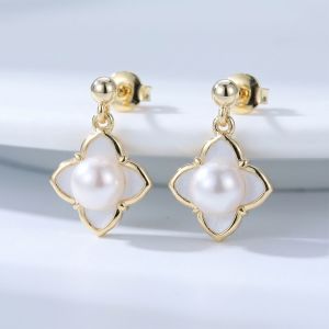 Cercei "Pearl Charm" placati cu aur
