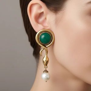 Cercei "Jade Serpent" placati cu aur