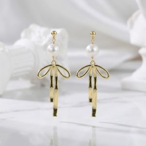 Cercei ''Wavy Ribbon'' placati cu aur