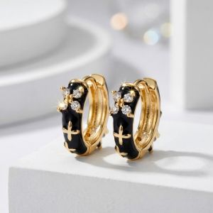 Cercei "Black & Gold" placati cu aur