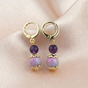 Cercei "Ametist blush" din jad multicolor si ametist