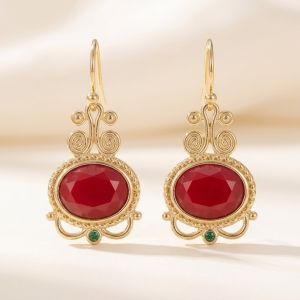 Cercei "Vintage Red" placati cu aur