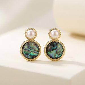 Cercei "Elegant Paua" placati cu aur