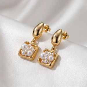 Cercei "Pearls Dew" placati cu aur