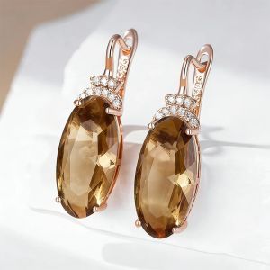 Cercei "Amber Glow" placati cu aur roz