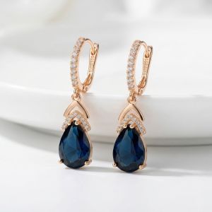 Cercei "Space Blue" placati cu aur