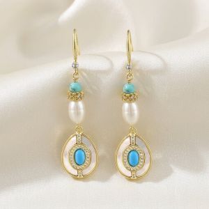 Cercei "Azure Bazaar" din perle de cultura si turcoaz