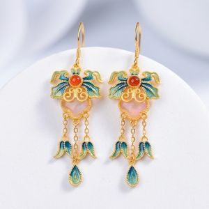 Cercei "Garden Drops" placati cu aur mat si jad alb