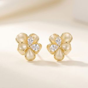 Cercei "Soft Floret" placati cu aur si cristale