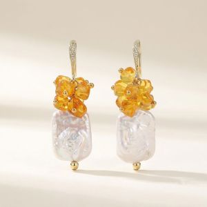 Cercei ''Citrus Pearl'' din chihlimbar si perle naturale