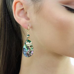Cercei "Emerald Ocean" din sidef Paua si cristale