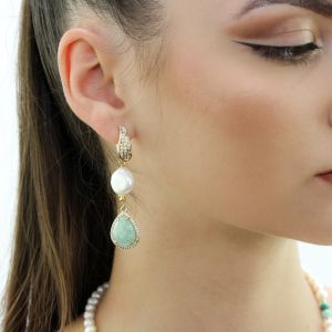 Cercei "Green Serenity" din amazonit si perle naturale