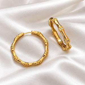 Cercei "Bamboo Loop" placati cu aur