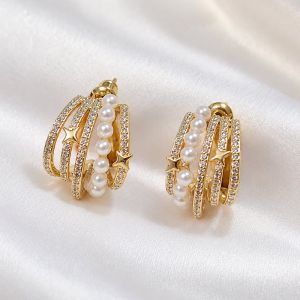 Cercei "Pretty Golden" din cristale si perle
