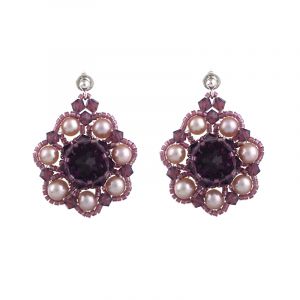 Cercei exclusivisti din perle naturale si cristale Swarovski Cyclamen Opal