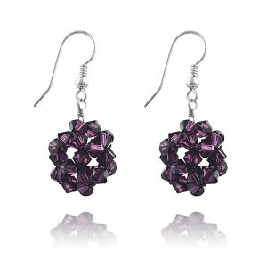 Cercei `disco ball` din argint si Swarovski Amethyst