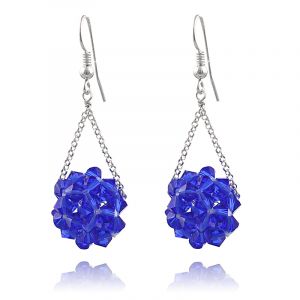 Cercei `disco ball` din argint si Swarovski Majestic Blue