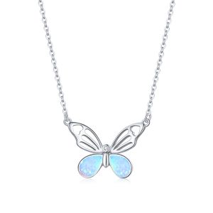 Colier fluture din argint si opal