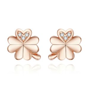 Cercei trifoi din argint placati cu gold rose si cristale