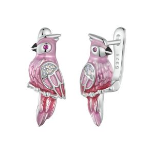 Cercei "Pinky Parrots" din argint si cristale