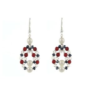 Cercei din cristale Swarovski, coral si perle de Mallorca