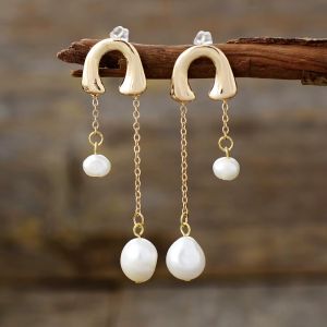 Cercei ''Lustre & Lore'' din perle naturale, placati cu aur