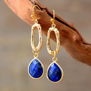 Cercei "Illusion" din lapis lazuli, placati cu aur