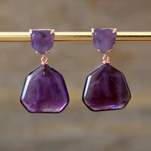Cercei "Purple Pulse" din ametist, placati cu aur roz 