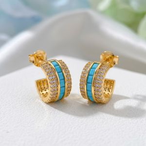 Cercei "Riviera Turquoise" placati cu aur si cristale